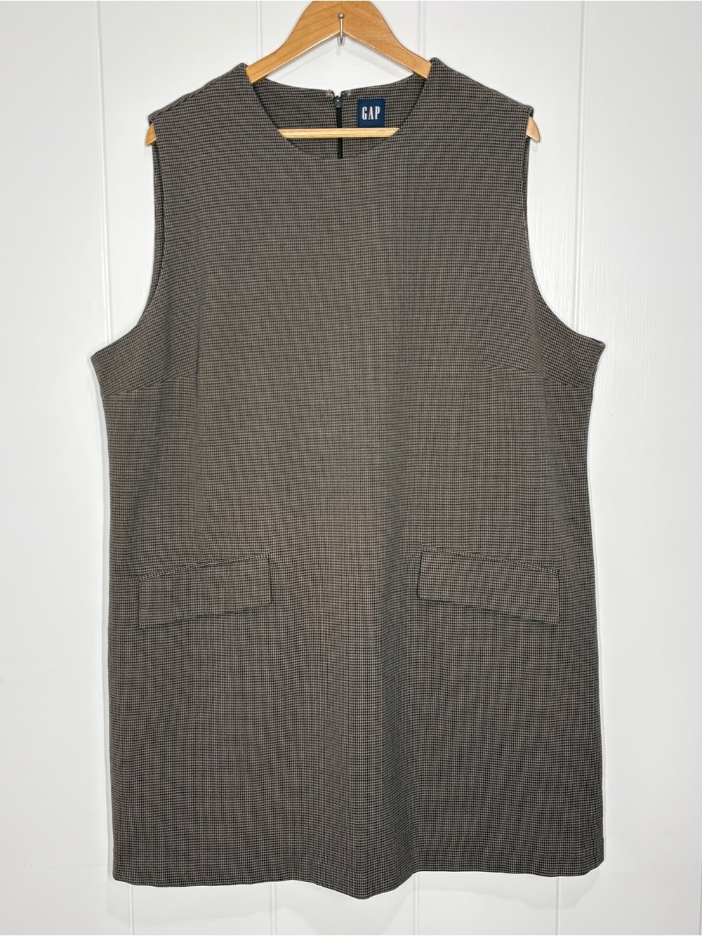 GAP Houndstooth Shift Dress Size 2XL Brown Sleeveless Preppy Academia